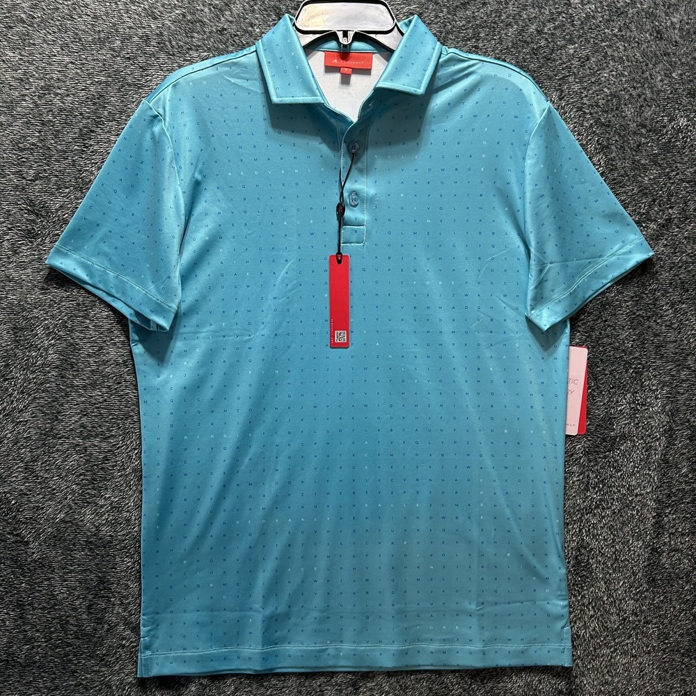 Redvanly Mens Size S Blue The Times Curacao Short Sleeve Printed Polo Shirt